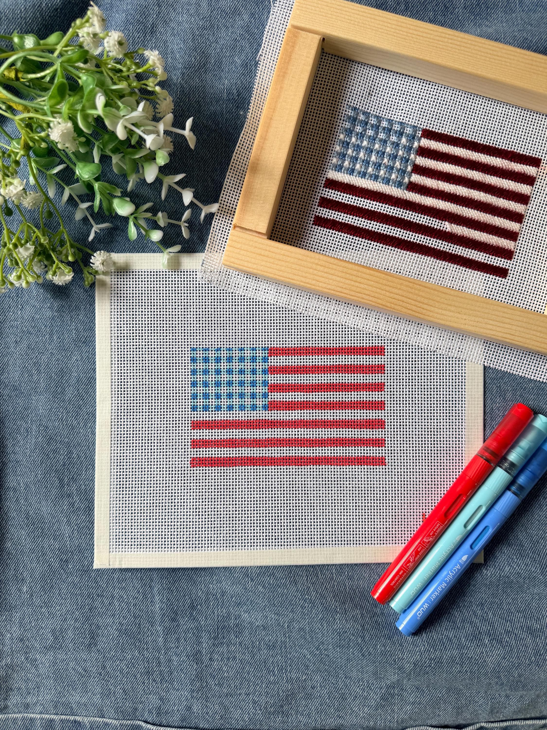 Plaid American Flag Needlepoint Canvas